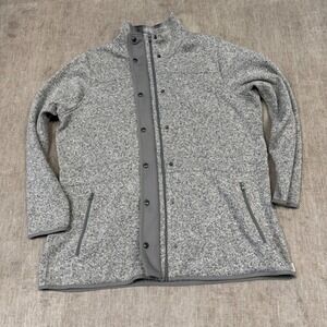 Eddie Bauer Womens 2XL Gray Sweater Fleece Jacket Full Zip Snap Plaid Lined